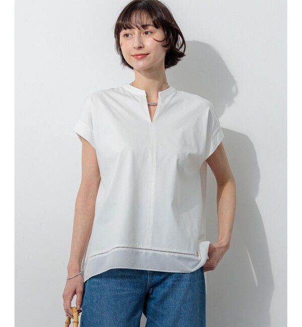23区「ラダーレースジャージー ハンカチーフヘム カットソー」|Tシャツ・カットソー|ホワイト系