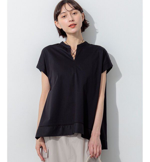 23区「ラダーレースジャージー ハンカチーフヘム カットソー」|Tシャツ・カットソー|ブラック系