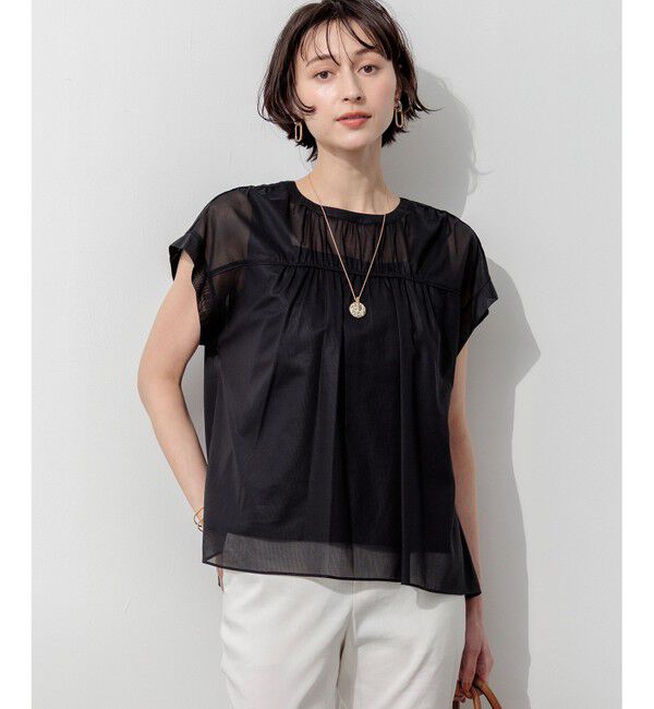 23区「アキハコンビ ギャザーデザイン ブラウス」|Tシャツ・カットソー|ブラック系