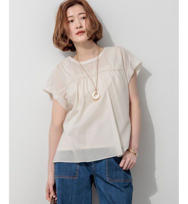 23区「アキハコンビ ギャザーデザイン ブラウス」|Tシャツ・カットソー|ベージュ系