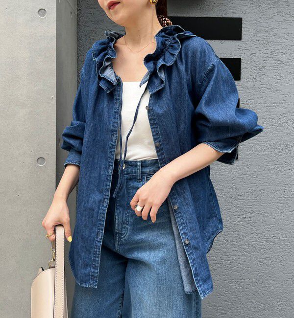 Rie Miller「【RM denim】フリルギャザーデニムブラウス」|シャツ・ブラウス|