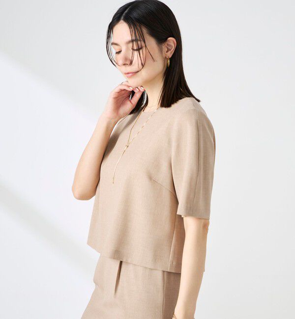 NOLLEY'S「《セットアップ対応》ウォッシャブル麻調5分袖ブラウス」|シャツ・ブラウス|
