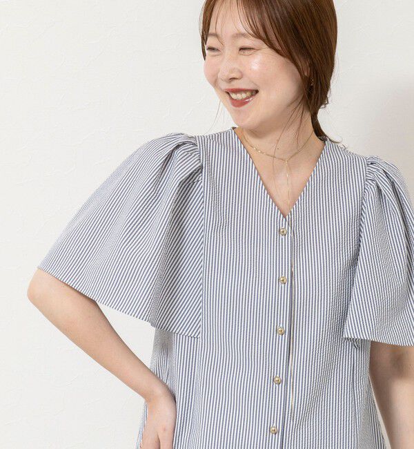 NOLLEY'S sophi「ウォッシャブルサッカーフレアスリーブシャツブラウス」|シャツ・ブラウス|