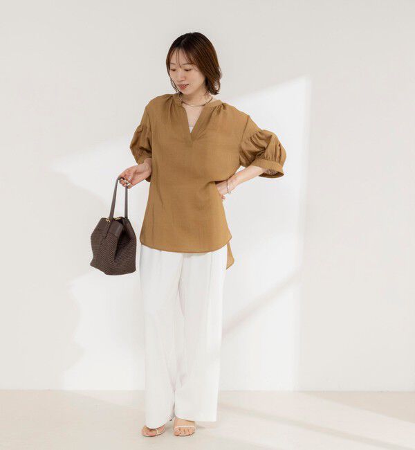 NOLLEY'S「《接触冷感》【BECシリーズ】ウォッシャブル半袖オーバーギャザーブラウス」|シャツ・ブラウス|