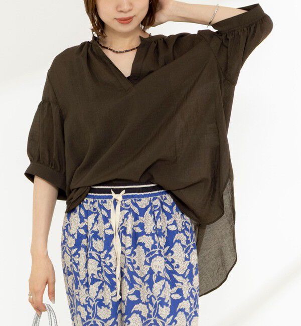 NOLLEY'S「《接触冷感》【BECシリーズ】ウォッシャブル半袖オーバーギャザーブラウス」|シャツ・ブラウス|