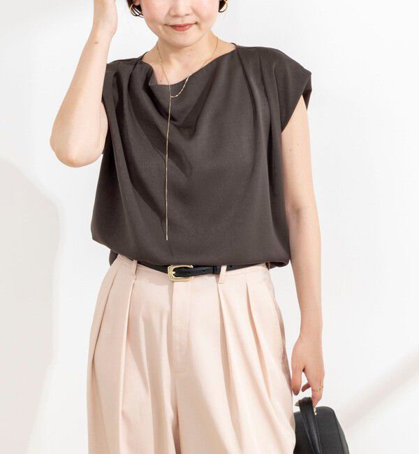 NOLLEY'S sophi「【BECシリーズ】《セットアップ対応》ウォッシャブルピーチサテンフレンチブラウス」|シャツ・ブラウス|チャコールグレー