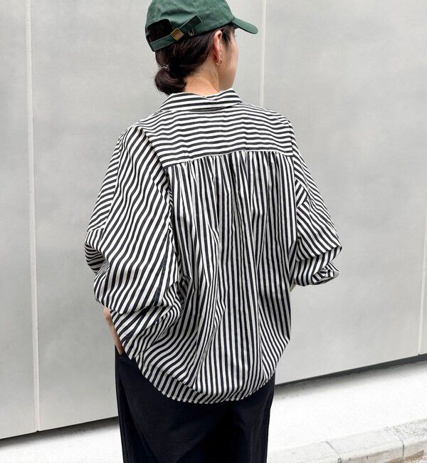 MAQWEL「【MAQWEL/マクウェル】ドルマンギャザーストライプシャツ」|シャツ・ブラウス|