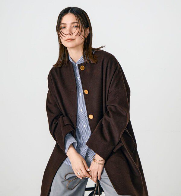 NOLLEY'S「【Traditional WeatherWear/トラディショナルウェザーウェア】MALTON N/C」|ノーカラーコート|ダークブラウン