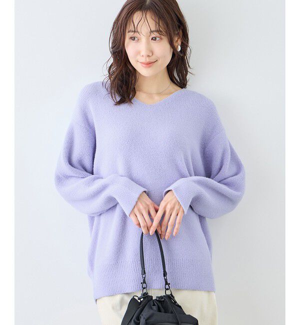 Rope&rsquo;Picnic「【新色追加】スフレニットシリーズ Vネックニットプルオーバー/イージーケア・リンクコーデ」|ニット・セーター|ラベンダー(52)
