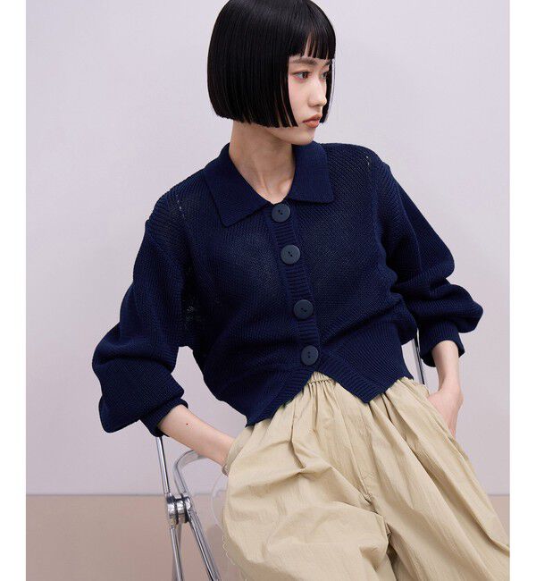 ADAM ET ROPE'「【WEB限定】ワイドリブヘムポロカーディガン」|カーディガン|ネイビー(40)
