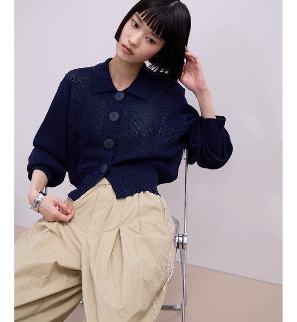 ADAM ET ROPE'「【WEB限定】ワイドリブヘムポロカーディガン」|カーディガン|