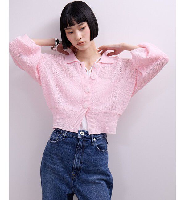 ADAM ET ROPE'「【WEB限定】ワイドリブヘムポロカーディガン」|カーディガン|
