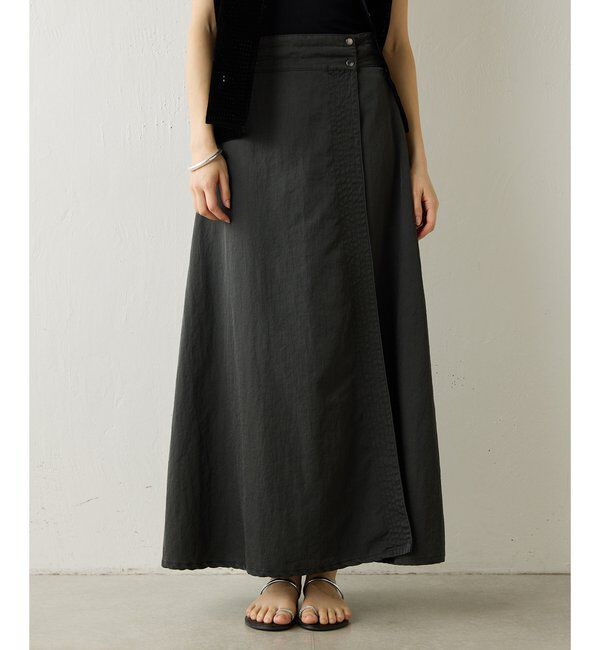 Drawing Numbers「【Drawing Numbers】ナイロンツイルダイピグメントラップスカート」|スカート|ブラック