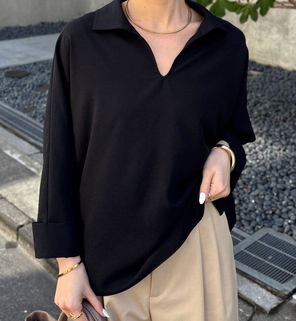  「ジャージスキッパードルマンブラウス」|シャツ・ブラウス|ブラック