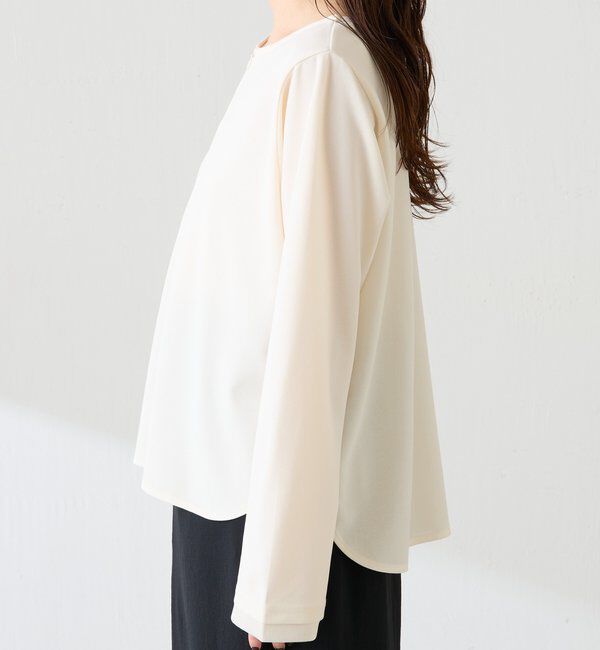  「【ストレッチ◎1枚で決まる】袖シアー切替ジョーゼットロンT」|Tシャツ・カットソー|