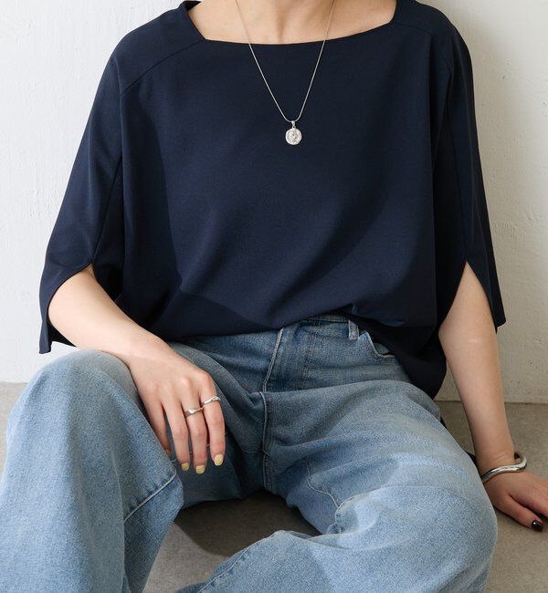  「《接触冷感/UVカット/体型カバーに◎》ジャージスクエアブラウス」|シャツ・ブラウス|