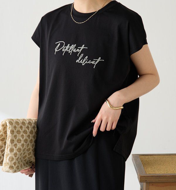  「ミニビーズロゴフレンチTシャツ」|Tシャツ・カットソー|ブラック