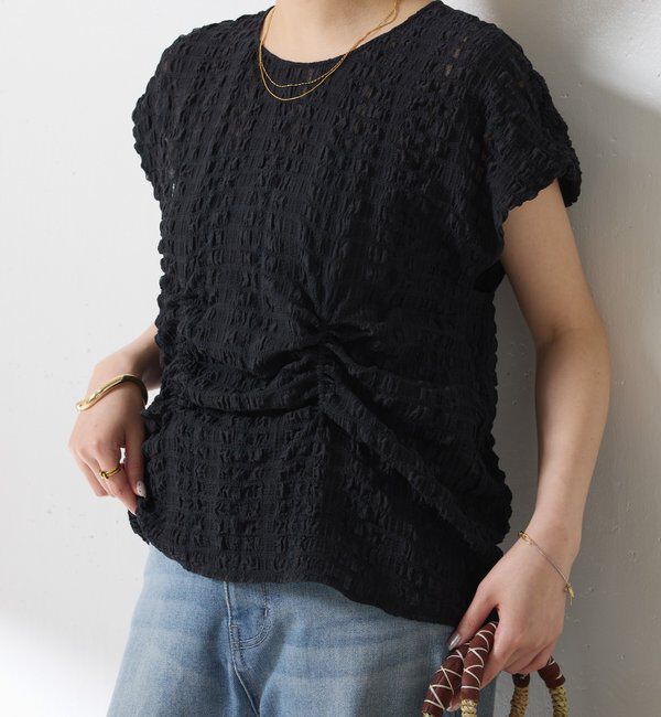  「【シルエットを変えられる】ドロストウエストフレンチTシャツ」|シャツ・ブラウス|ブラック