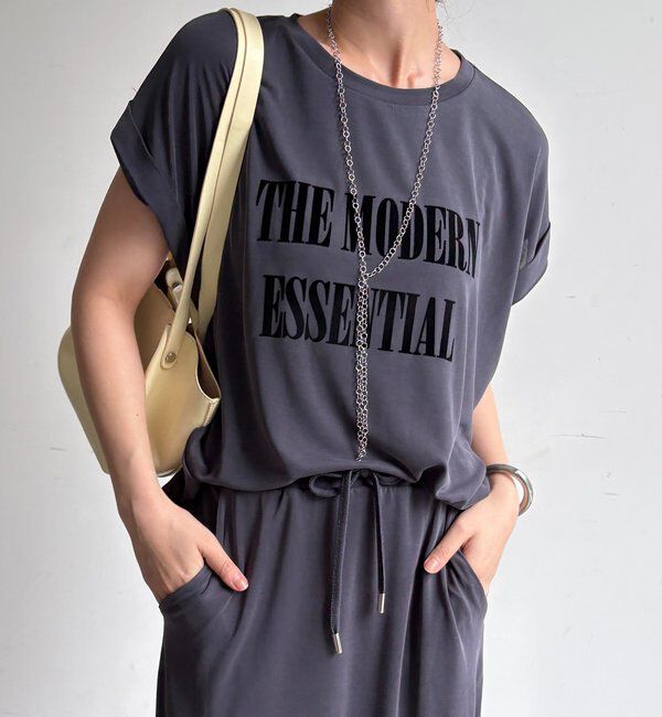  「【セットアップ可能】フロッキー肩タックプリントTEE」|Tシャツ・カットソー|チャコールグレー
