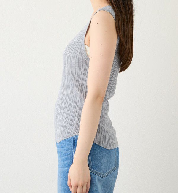  「【繊細なラメの艶感とアレンジ自在なデザイン】ストール付ラメリブタンクトップ」|ニット・セーター|