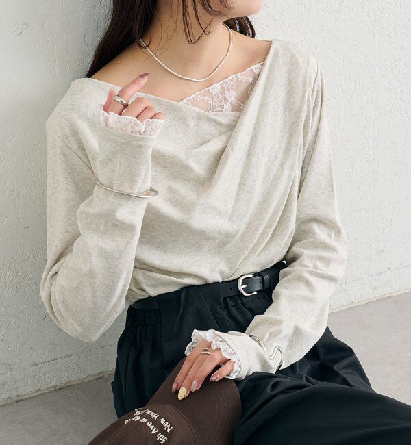  「レースドッキングオフショルロンT」|Tシャツ・カットソー|