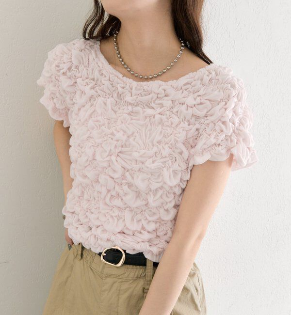  「【新色BRN】《6色展開/伸縮性あり◎》ふわふわシャーリングTシャツ」|Tシャツ・カットソー|ピンク