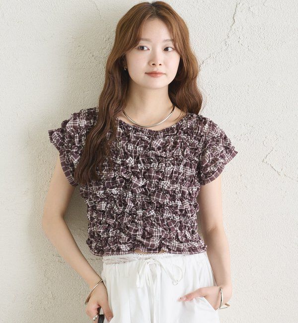  「【新色BRN】《6色展開/伸縮性あり◎》ふわふわシャーリングTシャツ」|Tシャツ・カットソー|