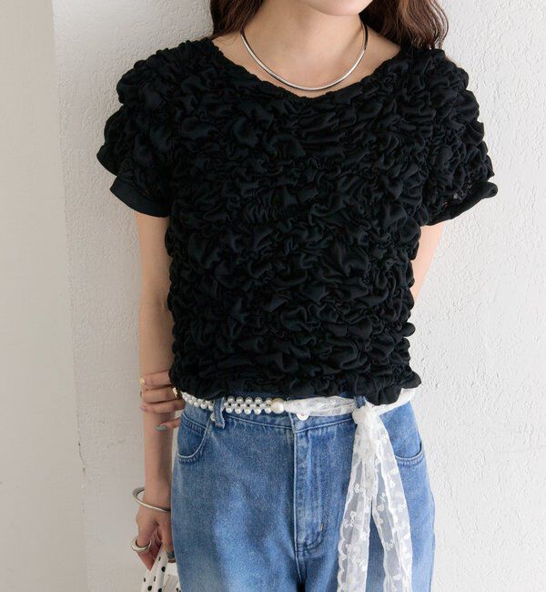  「【新色BRN】《6色展開/伸縮性あり◎》ふわふわシャーリングTシャツ」|Tシャツ・カットソー|