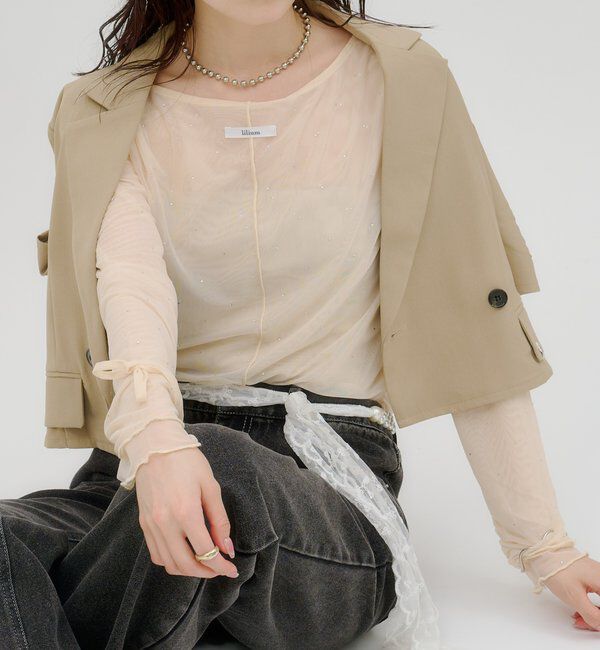  「【lilium by lily】レイヤードシアートップス」|Tシャツ・カットソー|ベージュ