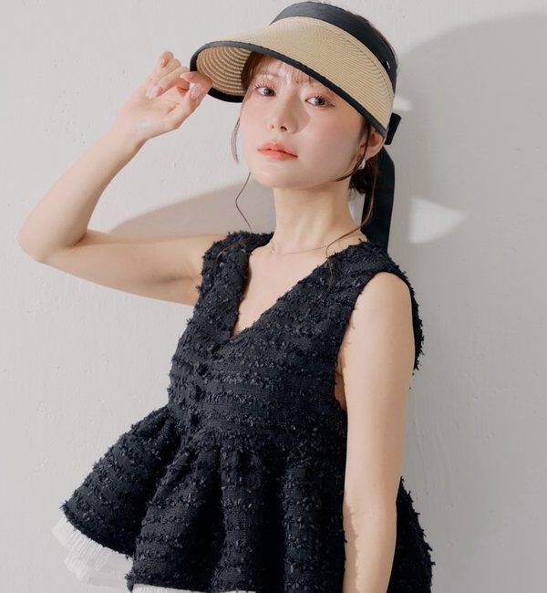  「【SALON  by Chico】バックリボンジュートサンバイザー」|ハット|アイボリー