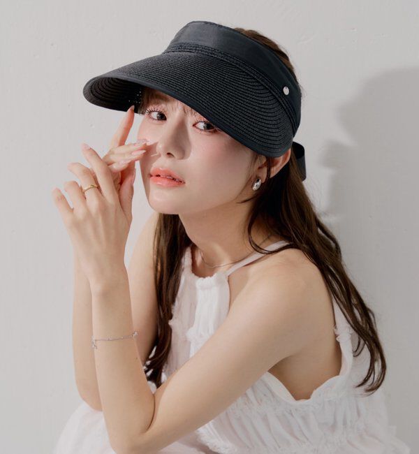  「【SALON  by Chico】バックリボンジュートサンバイザー」|ハット|
