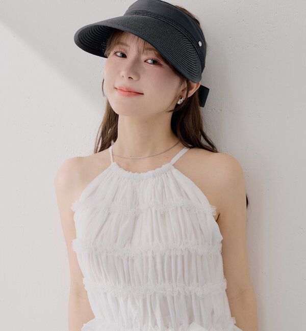  「【SALON  by Chico】バックリボンジュートサンバイザー」|ハット|