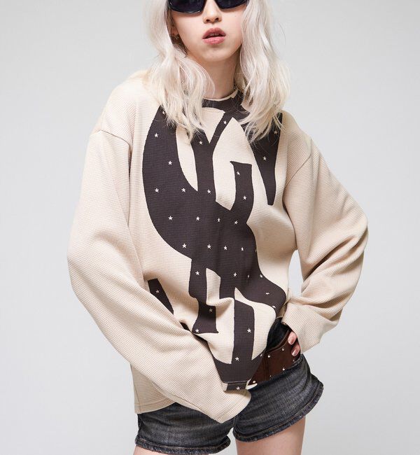  「【Sourcream】＄ワッフルクルー」|Tシャツ・カットソー|ベージュ
