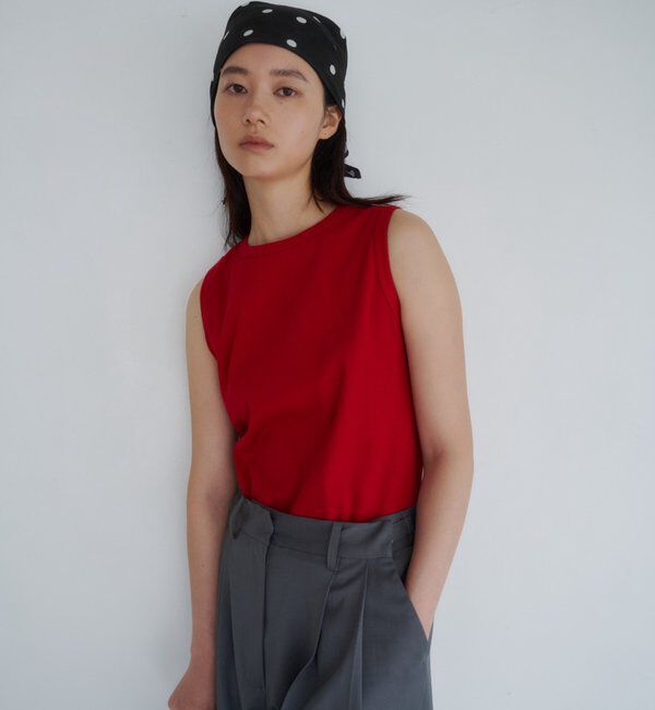  「【5色展開】リブコンパクトノースリーブ」|Tシャツ・カットソー|レッド