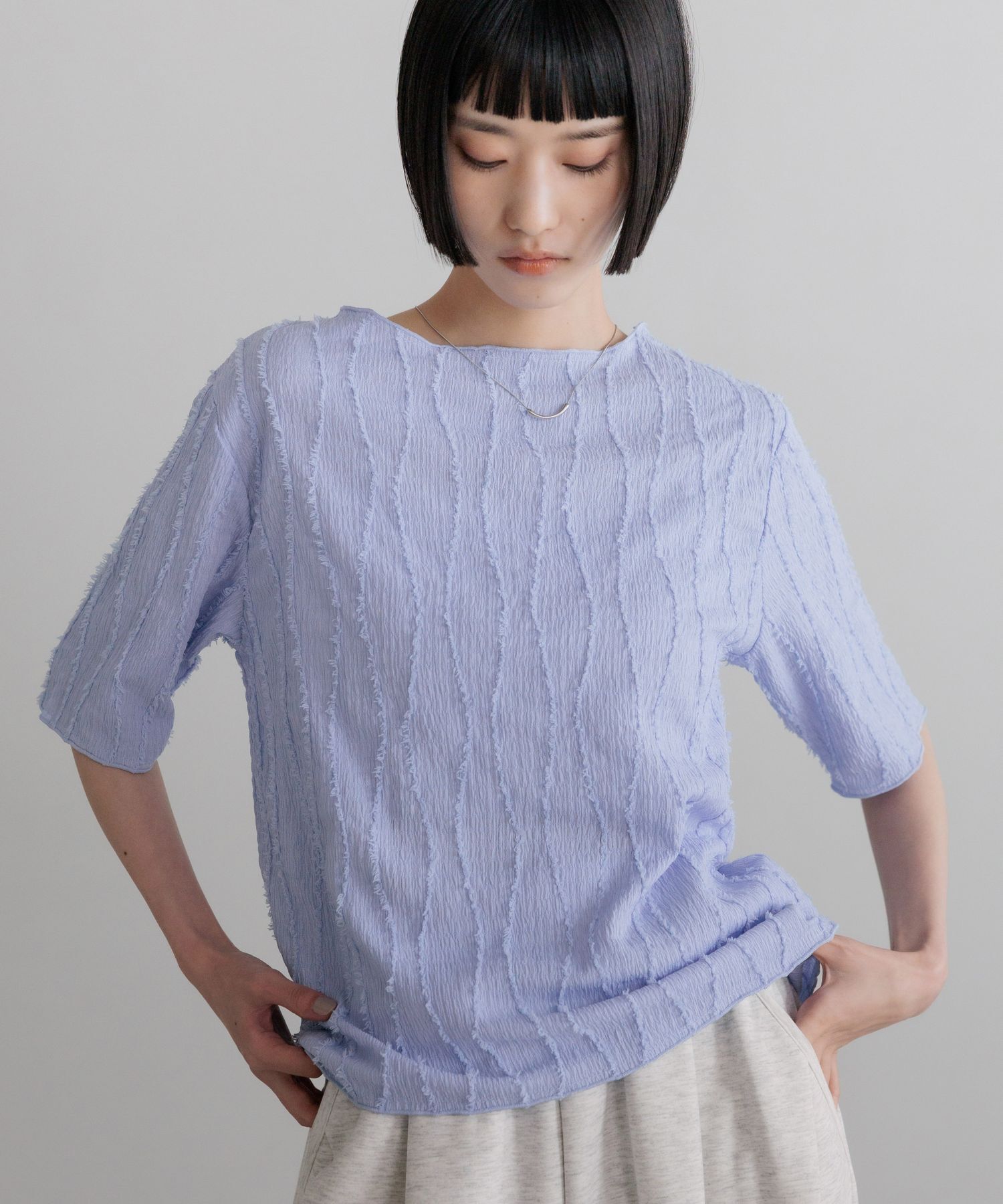 LOWRYS FARM「ジャガードフリンジ５Ｓ」|Tシャツ・カットソー|ブルー４