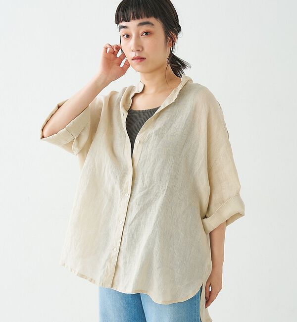 collex「ワイドスリーブリネンオーバーシャツ」|シャツ・ブラウス|グレージュ