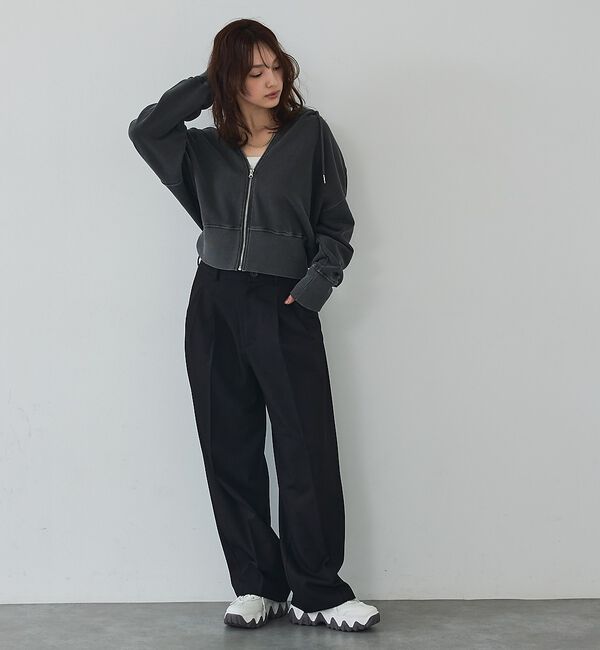 abahouse mavie「【裏毛】ピグメントショートジップパーカー/ヴィンテージ風/長袖/スウェット/春服」|パーカー|