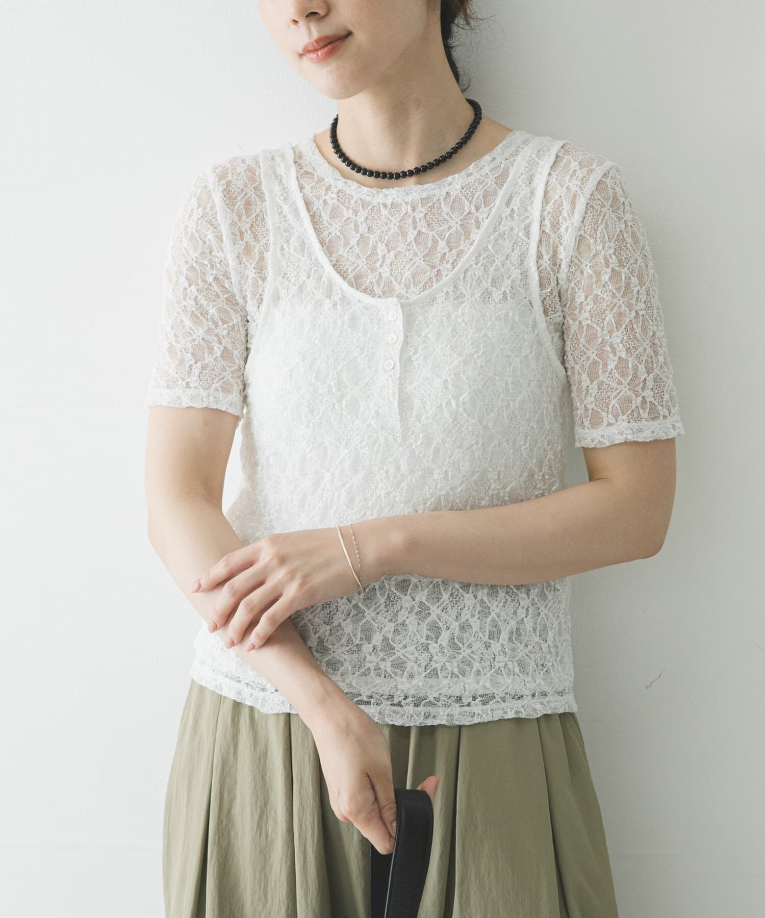URBAN RESEARCH「ストレッチレースコンパクトTシャツ」|Tシャツ・カットソー|オフホワイト