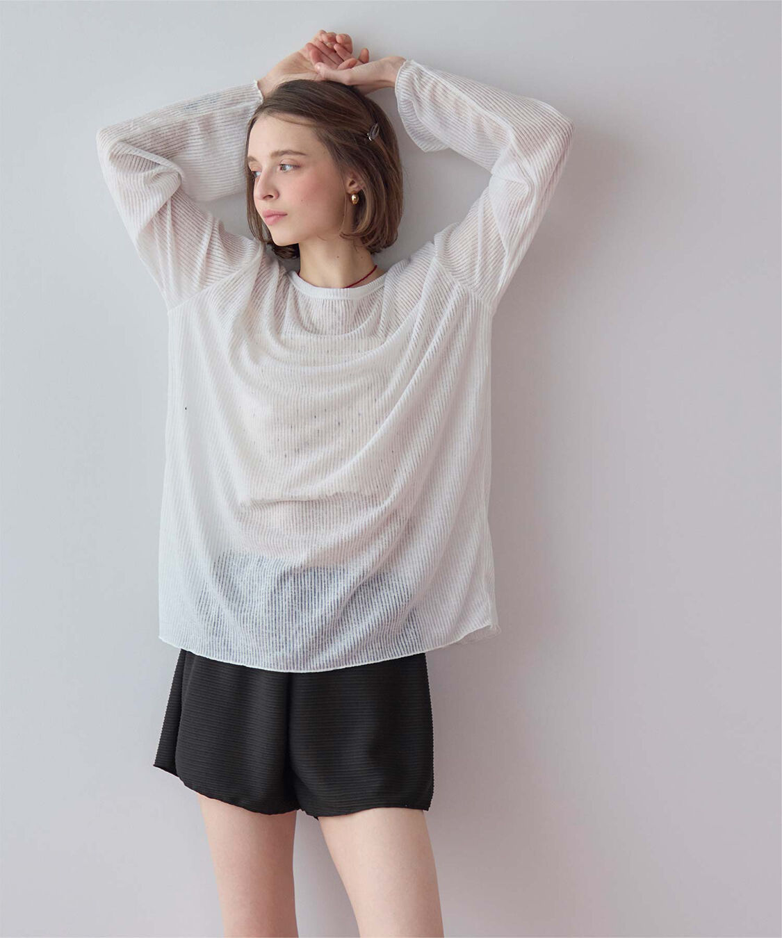 SEA DRESS「4点セット/長袖トップス付シャーリングビキニ&times;ショートパンツ/水着」|ビキニ|