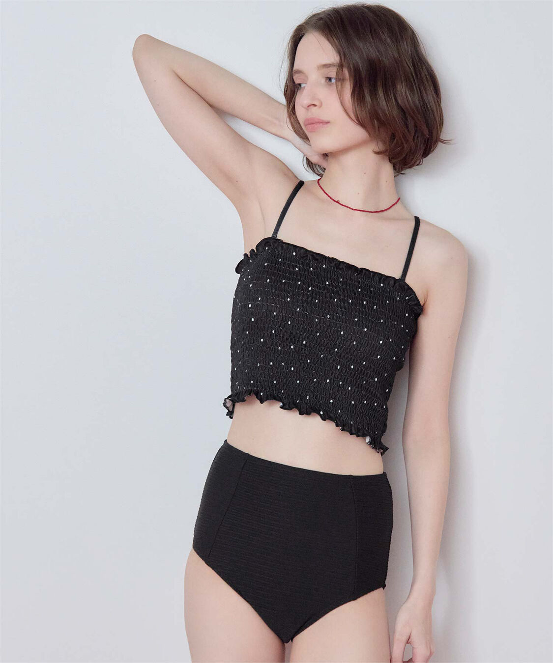 SEA DRESS「4点セット/長袖トップス付シャーリングビキニ&times;ショートパンツ/水着」|ビキニ|