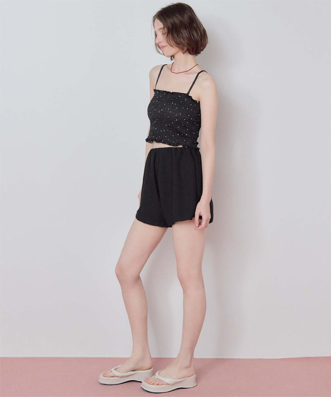 SEA DRESS「4点セット/長袖トップス付シャーリングビキニ&times;ショートパンツ/水着」|ビキニ|