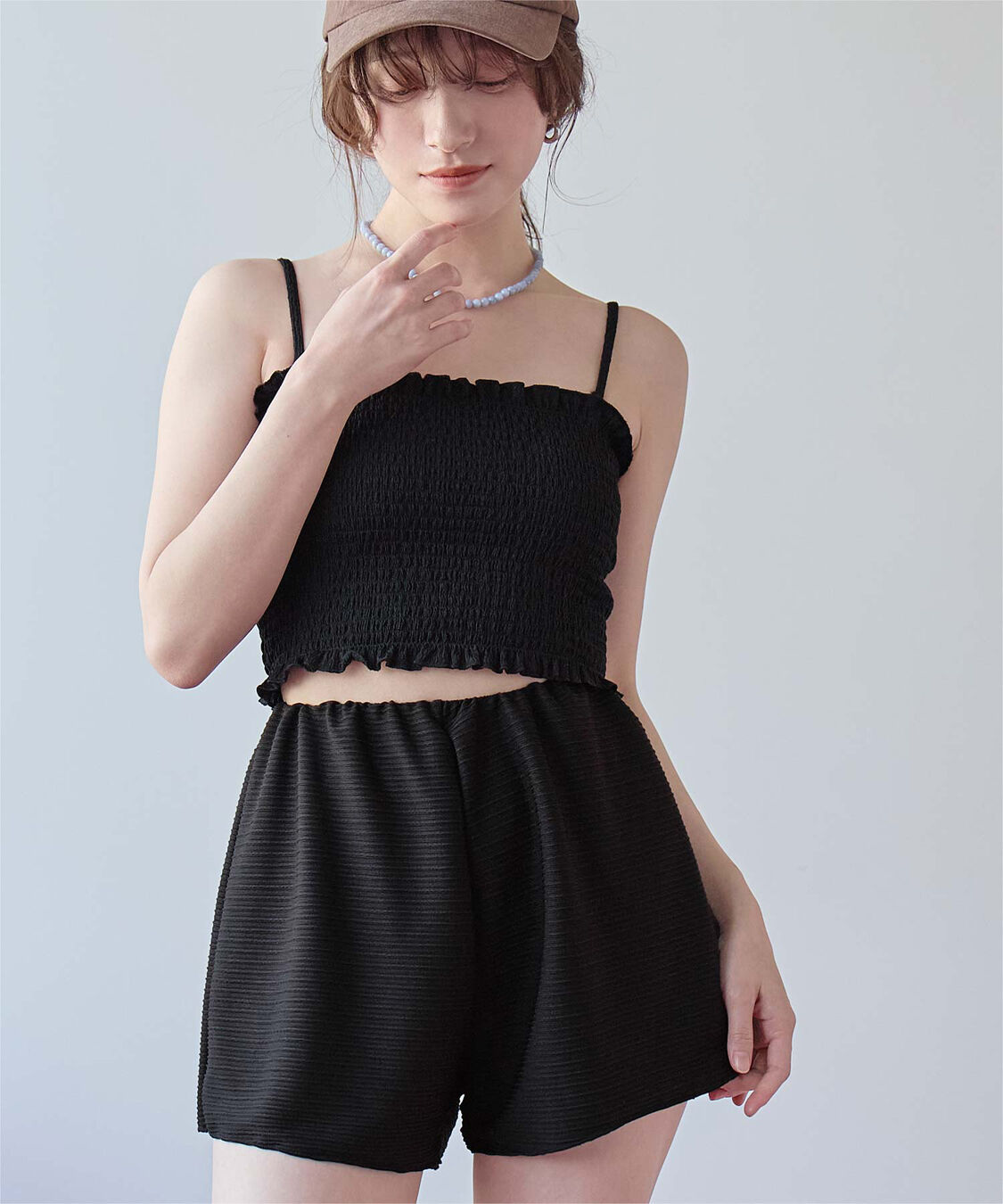 SEA DRESS「4点セット/長袖トップス付シャーリングビキニ&times;ショートパンツ/水着」|ビキニ|