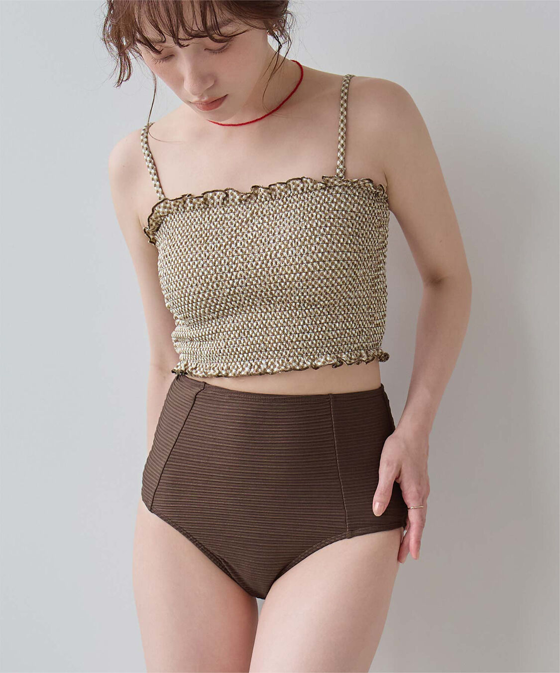 SEA DRESS「4点セット/長袖トップス付シャーリングビキニ&times;ショートパンツ/水着」|ビキニ|