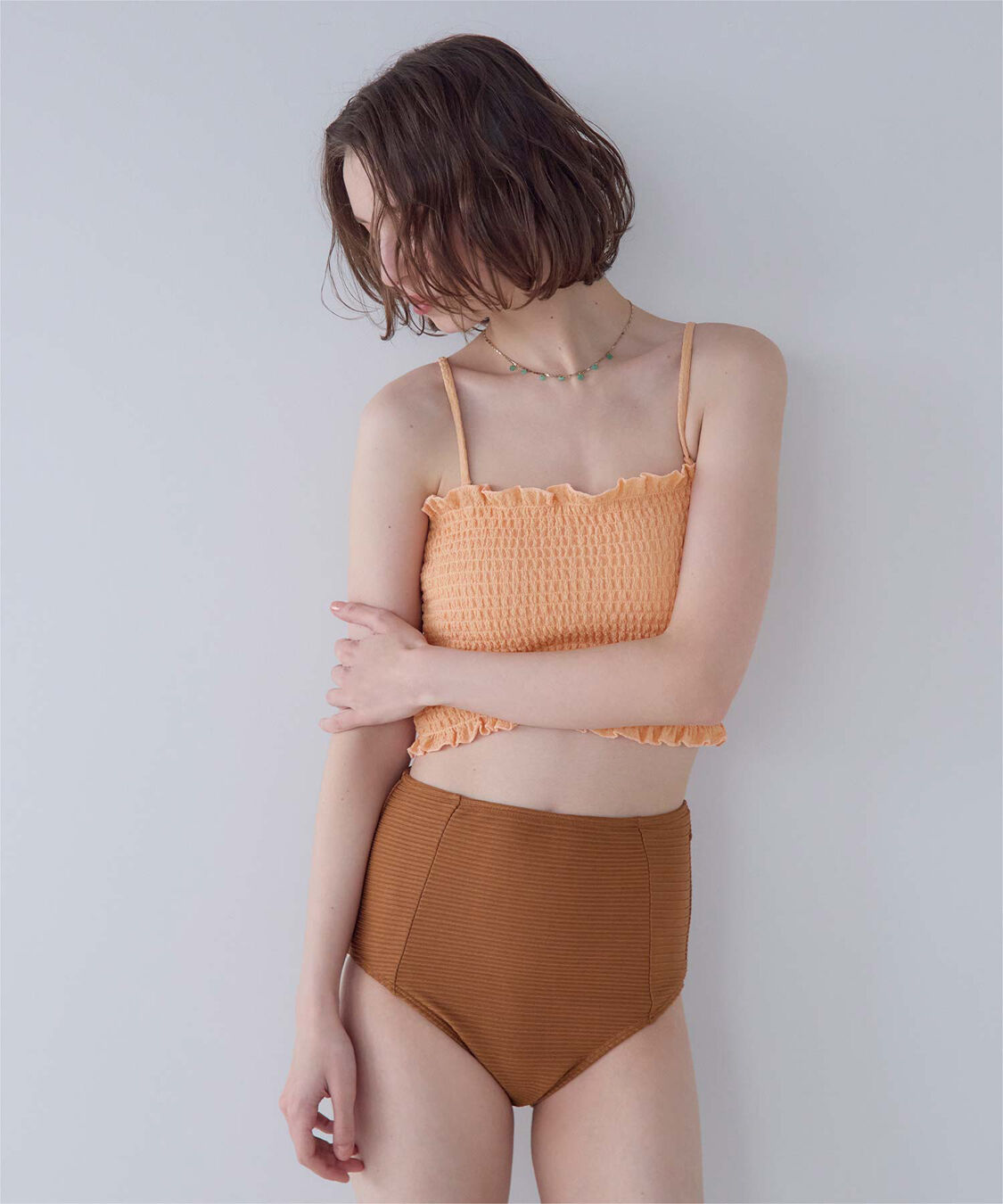 SEA DRESS「4点セット/長袖トップス付シャーリングビキニ&times;ショートパンツ/水着」|ビキニ|