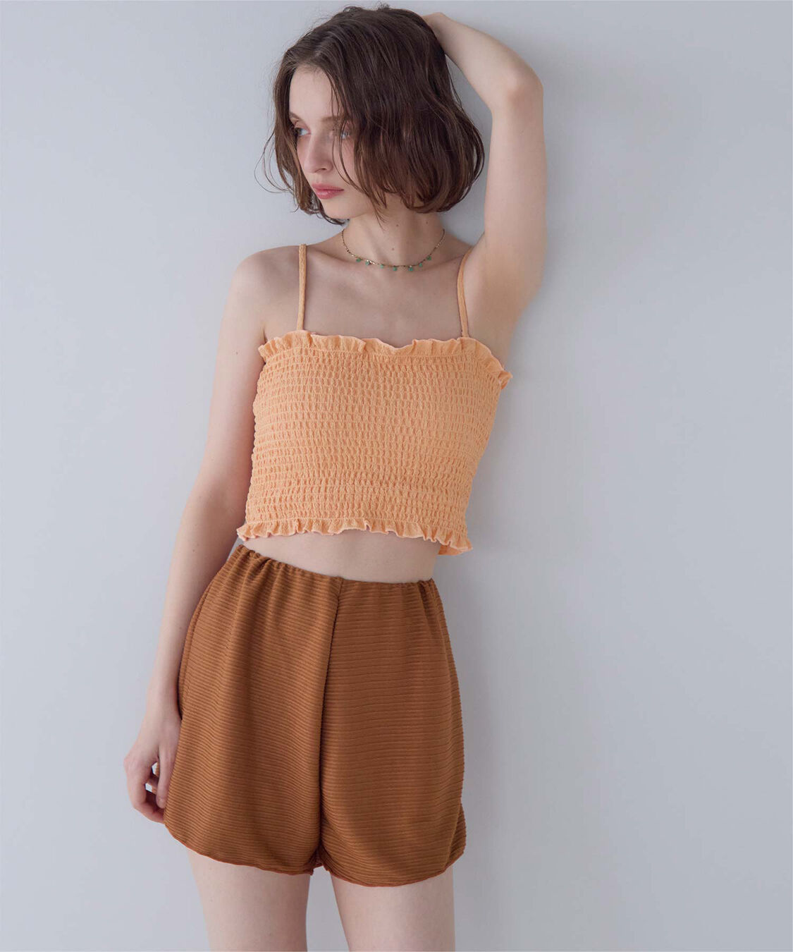 SEA DRESS「4点セット/長袖トップス付シャーリングビキニ&times;ショートパンツ/水着」|ビキニ|