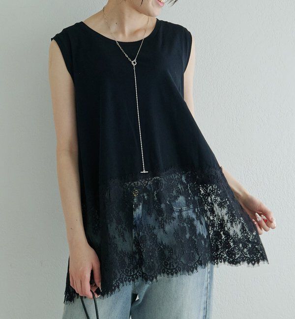  「レースヘムノースリーブカットソー」|Tシャツ・カットソー|ブラック