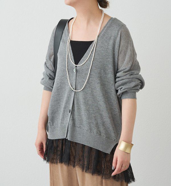  「レースヘムVネックカーディガン」|カーディガン|