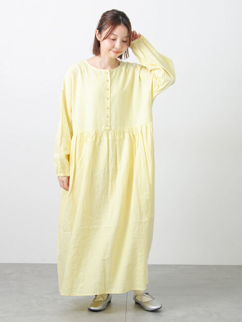 Samansa Mos2「【Cross&times;Linen】ギャザーワンピース」|ワンピース|イエロー