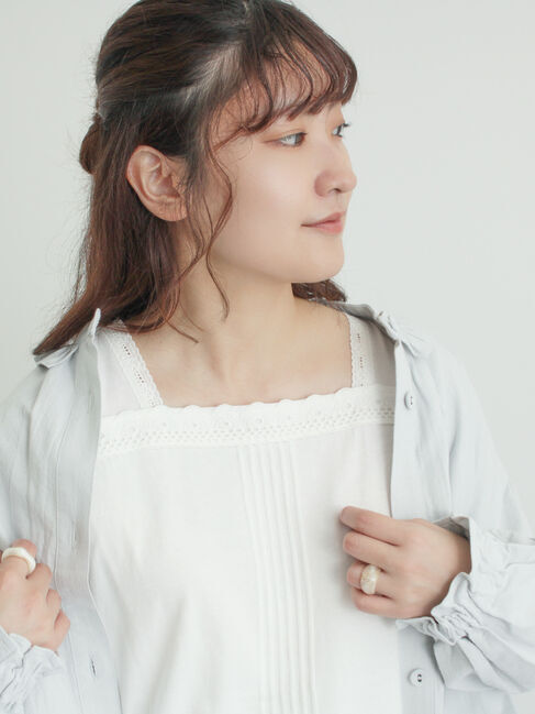 Samansa Mos2「《新色追加》スクエアネックレースノースリーブ【接触冷感】」|Tシャツ・カットソー|