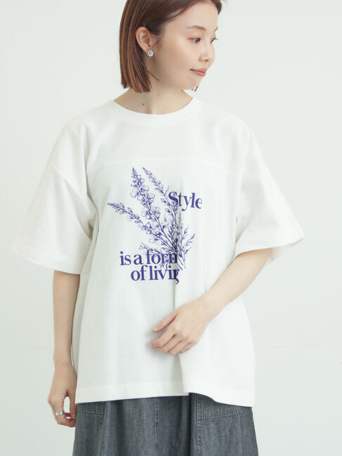 Samansa Mos2「【接触冷感】ミニ裏毛切替フラワープリントTシャツ」|Tシャツ・カットソー|オフホワイト